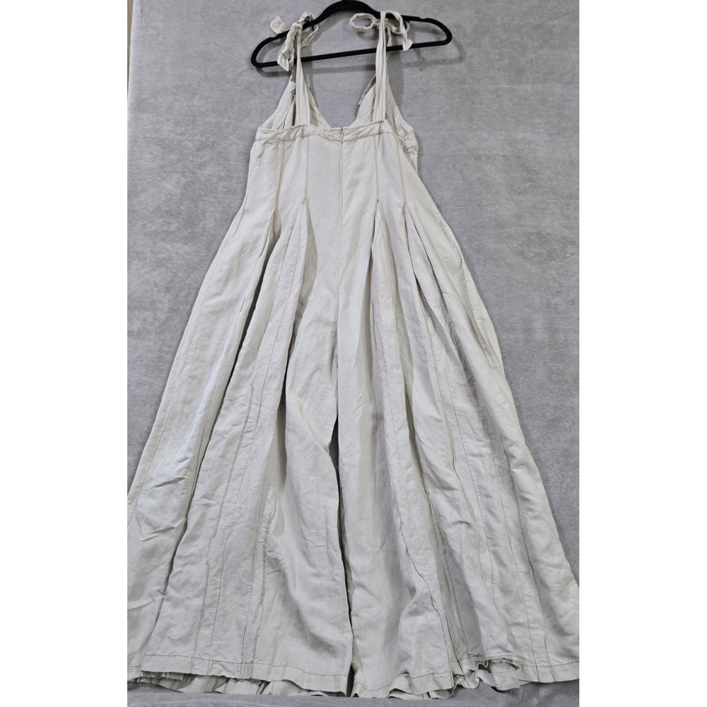 Linen‎ Blend Wide Leg Jumpsuit Women Medium Boho Coastal Minimalist Lagenlook